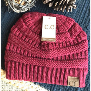 New Adult Size CC Cozy Winter Cranberry Red Cable Knit Hat Cap Beanie